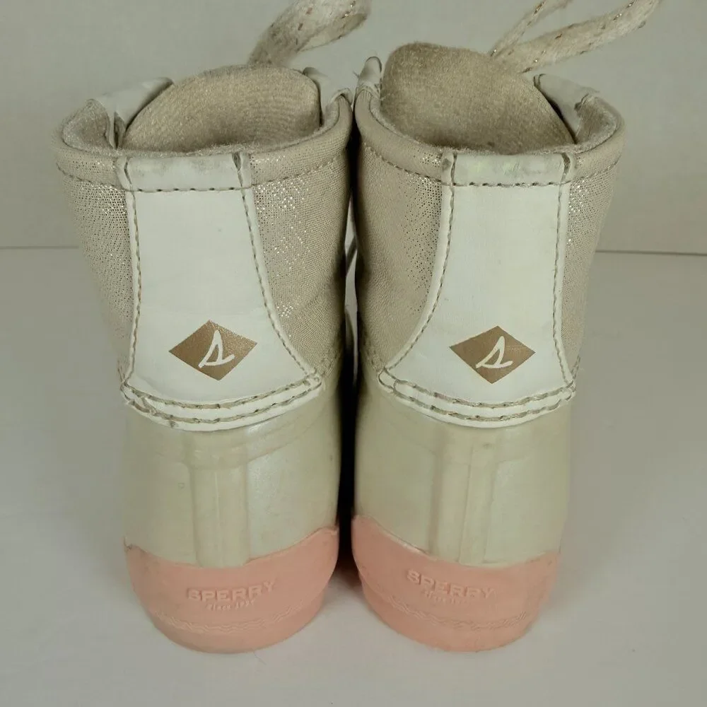 Sperry Port Duck Boots Shimmery Ivory Pearl Toddler Size 8